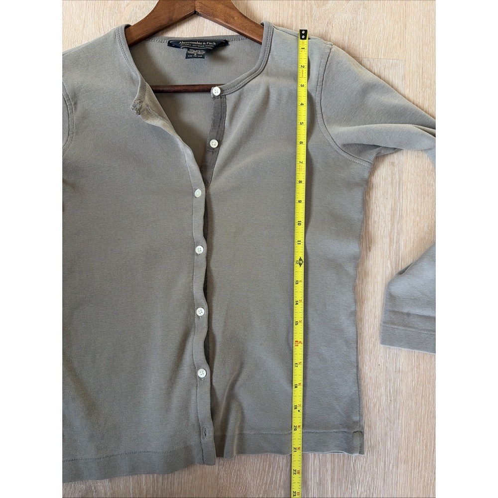 Abercrombie & Fitch Ribbed Button Cardigan Women's S Taupe Fitted Y2k Minimalist - Picture 10 of 11
